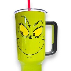 Grinch Grinning Face 40 Oz Green Stainless Steel Tumbler With Handle